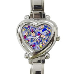 Blue Yellow Background Pattern Vector Texture Paisley Heart Italian Charm Watch by Pakjumat