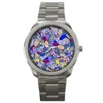 Blue Yellow Background Pattern Vector Texture Paisley Sport Metal Watch Front