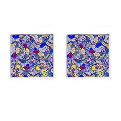 Blue Yellow Background Pattern Vector Texture Paisley Cufflinks (square) by Pakjumat