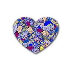 Blue Yellow Background Pattern Vector Texture Paisley Rubber Coaster (heart) by Pakjumat