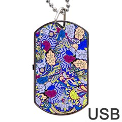 Blue Yellow Background Pattern Vector Texture Paisley Dog Tag Usb Flash (one Side) by Pakjumat