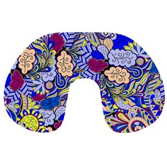 Blue Yellow Background Pattern Vector Texture Paisley Travel Neck Pillow by Pakjumat