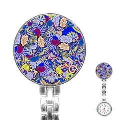 Blue Yellow Background Pattern Vector Texture Paisley Stainless Steel Nurses Watch by Pakjumat