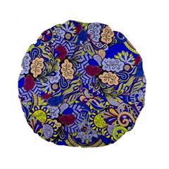 Blue Yellow Background Pattern Vector Texture Paisley Standard 15  Premium Flano Round Cushions by Pakjumat