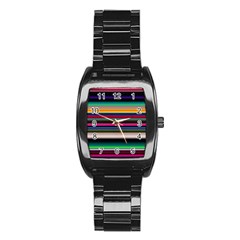 Horizontal Lines Colorful Stainless Steel Barrel Watch by Pakjumat