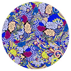 Blue Yellow Background Pattern Vector Texture Paisley Round Trivet by Pakjumat