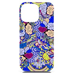 Blue Yellow Background Pattern Vector Texture Paisley Iphone 14 Pro Max Black Uv Print Case by Pakjumat