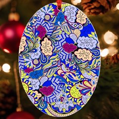 Blue Yellow Background Pattern Vector Texture Paisley Uv Print Acrylic Ornament Oval by Pakjumat