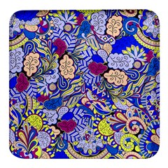 Blue Yellow Background Pattern Vector Texture Paisley Square Glass Fridge Magnet (4 Pack)