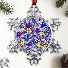 Blue Yellow Background Pattern Vector Texture Paisley Metal Large Snowflake Ornament by Pakjumat