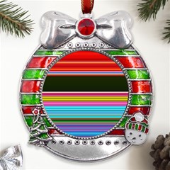 Horizontal Line Colorful Metal X mas Ribbon With Red Crystal Round Ornament by Pakjumat