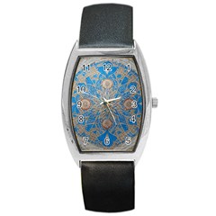 Flower Mandala Pattern Barrel Style Metal Watch