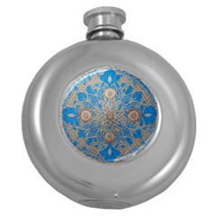 Flower Mandala Pattern Round Hip Flask (5 Oz) by Pakjumat