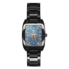 Flower Mandala Pattern Stainless Steel Barrel Watch by Pakjumat