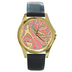 Pattern Glitter Pastel Layer Round Gold Metal Watch by Pakjumat