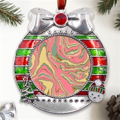 Pattern Glitter Pastel Layer Metal X mas Ribbon With Red Crystal Round Ornament by Pakjumat