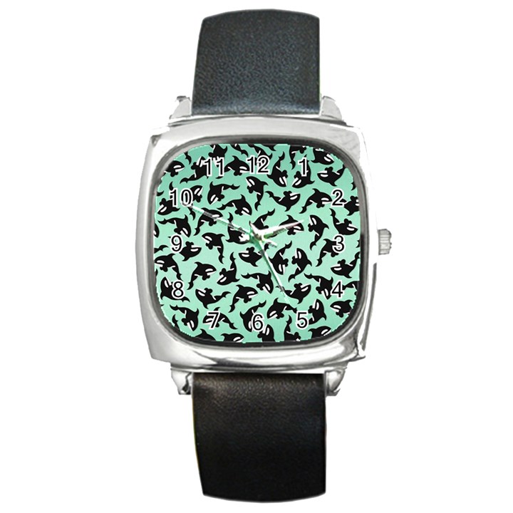 Orca Killer Whale Fish Square Metal Watch