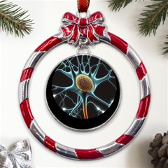 Organism Neon Science Metal Red Ribbon Round Ornament by Pakjumat