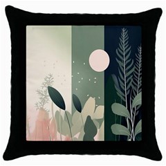 Spring Floral Plants Foliage Minimal Minimalist Throw Pillow Case (black) by Pakjumat