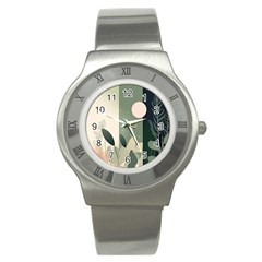 Spring Floral Plants Foliage Minimal Minimalist Stainless Steel Watch by Pakjumat