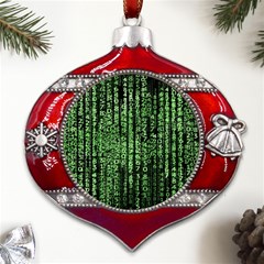 Matrix Technology Tech Data Digital Network Metal Snowflake And Bell Red Ornament by Pakjumat