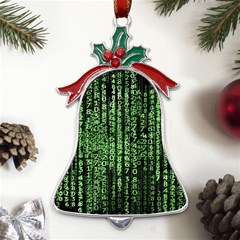 Matrix Technology Tech Data Digital Network Metal Holly Leaf Bell Ornament by Pakjumat