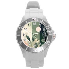 Spring Floral Plants Foliage Minimal Minimalist Round Plastic Sport Watch (l) by Pakjumat