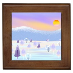 Vector Winter Landscape Sunset Evening Snow Framed Tile by Pakjumat