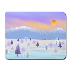 Vector Winter Landscape Sunset Evening Snow Small Mousepad by Pakjumat