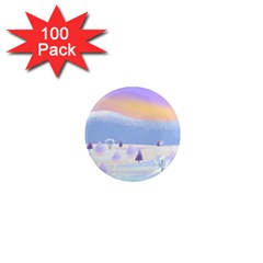 Vector Winter Landscape Sunset Evening Snow 1  Mini Magnets (100 Pack)  by Pakjumat