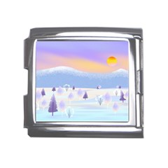 Vector Winter Landscape Sunset Evening Snow Mega Link Italian Charm (18mm) by Pakjumat