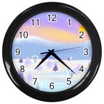 Vector Winter Landscape Sunset Evening Snow Wall Clock (Black) Front