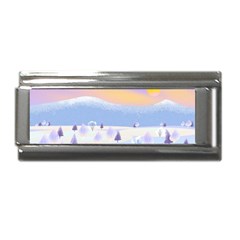 Vector Winter Landscape Sunset Evening Snow Superlink Italian Charm (9mm) by Pakjumat