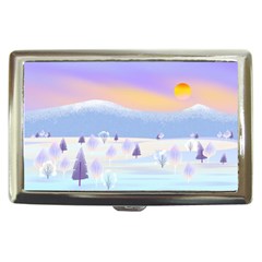 Vector Winter Landscape Sunset Evening Snow Cigarette Money Case by Pakjumat