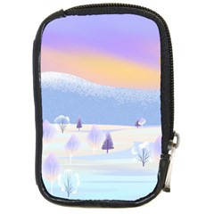 Vector Winter Landscape Sunset Evening Snow Compact Camera Leather Case by Pakjumat