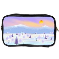 Vector Winter Landscape Sunset Evening Snow Toiletries Bag (one Side) by Pakjumat