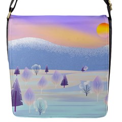 Vector Winter Landscape Sunset Evening Snow Flap Closure Messenger Bag (s) by Pakjumat