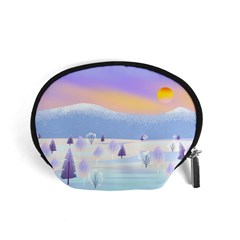 Vector Winter Landscape Sunset Evening Snow Accessory Pouch (small) by Pakjumat