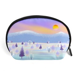 Vector Winter Landscape Sunset Evening Snow Accessory Pouch (large) by Pakjumat