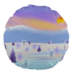 Vector Winter Landscape Sunset Evening Snow Large 18  Premium Flano Round Cushions by Pakjumat