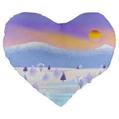 Vector Winter Landscape Sunset Evening Snow Large 19  Premium Flano Heart Shape Cushions by Pakjumat