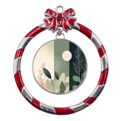 Spring Floral Plants Foliage Minimal Minimalist Metal Red Ribbon Round Ornament