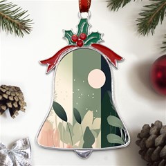 Spring Floral Plants Foliage Minimal Minimalist Metal Holly Leaf Bell Ornament by Pakjumat