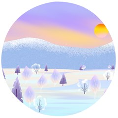 Vector Winter Landscape Sunset Evening Snow Wooden Bottle Opener (round) by Pakjumat