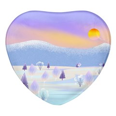 Vector Winter Landscape Sunset Evening Snow Heart Glass Fridge Magnet (4 Pack)