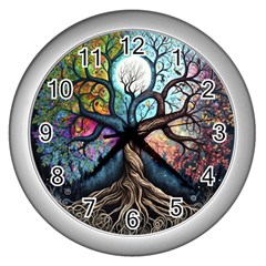 Tree Colourful Wall Clock (silver)