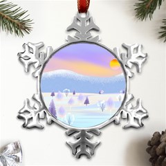 Vector Winter Landscape Sunset Evening Snow Metal Small Snowflake Ornament