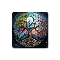 Tree Colourful Square Magnet by Pakjumat