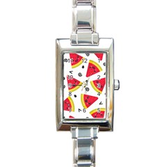 Cute Smiling Watermelon Seamless Pattern White Background Rectangle Italian Charm Watch by Pakjumat