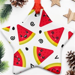 Cute Smiling Watermelon Seamless Pattern White Background Ornament (star)